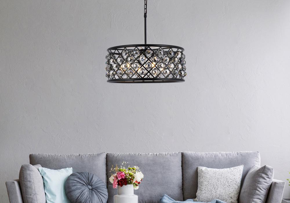 Elegant Furniture & Lighting - Madison 6 light Matte Black Chandelier Silver Shade (Grey) Royal Cut Crystal - 1214D25MB-SS/RC veiw 1