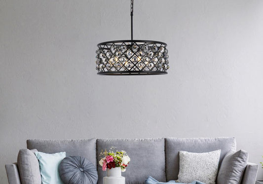 Elegant Furniture & Lighting - Madison 6 light Matte Black Chandelier Silver Shade (Grey) Royal Cut Crystal - 1214D25MB-SS/RC veiw 1