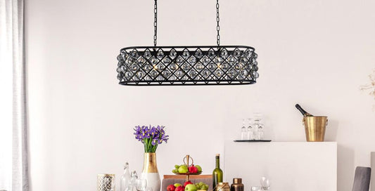 Elegant Furniture & Lighting - Madison 6 light Matte Black Chandelier Silver Shade (Grey) Royal Cut Crystal - 1216G40MB-SS/RC veiw 1
