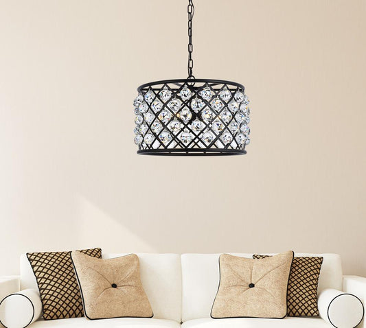 Elegant Furniture & Lighting - Madison 6 light Matte Black Pendant Clear Royal Cut Crystal - 1206D20MB/RC veiw 1