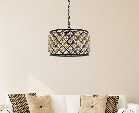 Elegant Furniture & Lighting - Madison 6 light Matte Black Pendant Golden Teak (Smoky) Royal Cut Crystal - 1206D20MB-GT/RC veiw 1