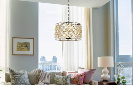 Elegant Furniture & Lighting - Madison 6 light polished nickel Pendant Golden Teak (Smoky) Royal Cut Crystal - 1206D20PN-GT/RC veiw 1