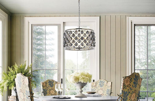 Elegant Furniture & Lighting - Madison 6 light polished nickel Pendant Silver Shade (Grey) Royal Cut Crystal - 1206D20PN-SS/RC veiw 1