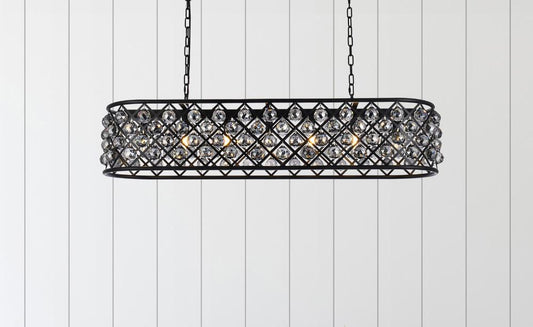 Elegant Furniture & Lighting - Madison 7 light Matte Black Chandelier Silver Shade (Grey) Royal Cut Crystal - 1216G50MB-SS/RC veiw 1