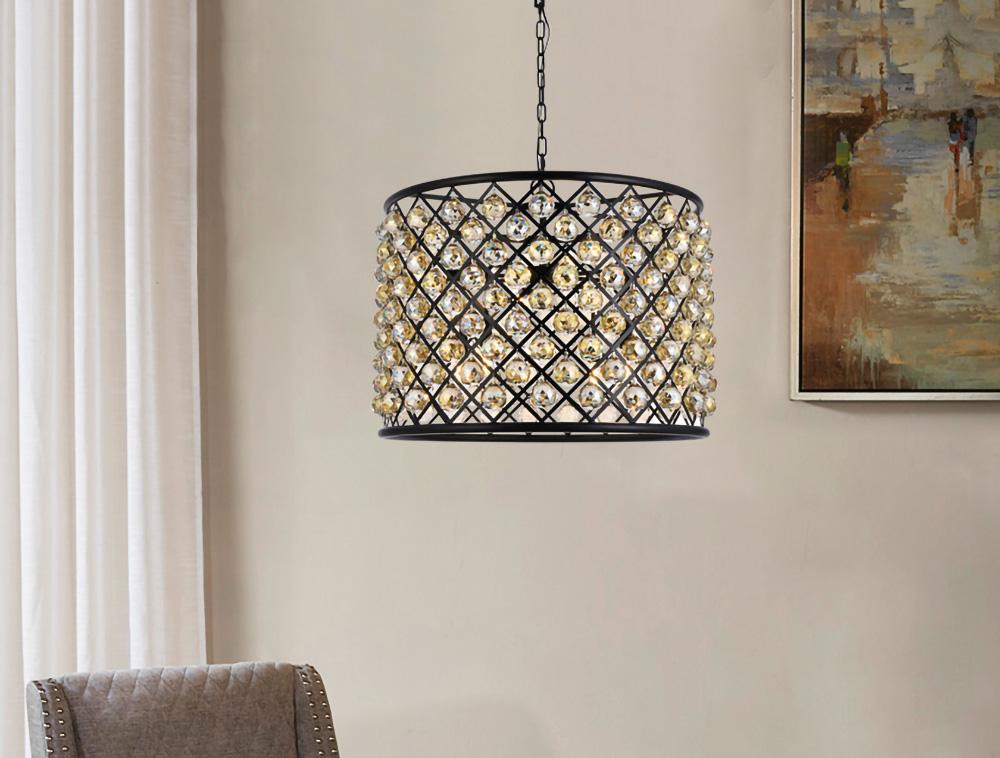 Elegant Furniture & Lighting - Madison 8 light Matte Black Chandelier Golden Teak (Smoky) Royal Cut Crystal - 1206D27MB-GT/RC veiw 1