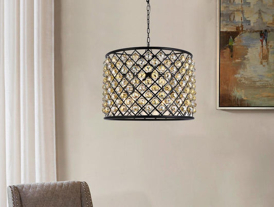 Elegant Furniture & Lighting - Madison 8 light Matte Black Chandelier Golden Teak (Smoky) Royal Cut Crystal - 1206D27MB-GT/RC veiw 1