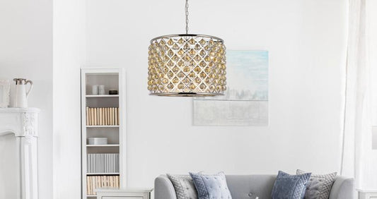 Elegant Furniture & Lighting - Madison 8 light polished nickel Chandelier Golden Teak (Smoky) Royal Cut Crystal - 1206D27PN-GT/RC