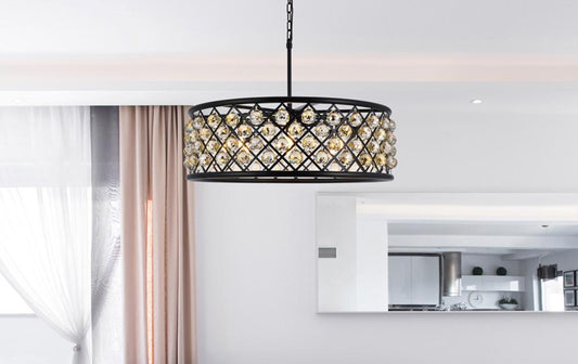 Elegant Furniture & Lighting - Madison 8 light Matte Black Chandelier Golden Teak (Smoky) Royal Cut Crystal - 1214D32MB-GT/RC veiw 1