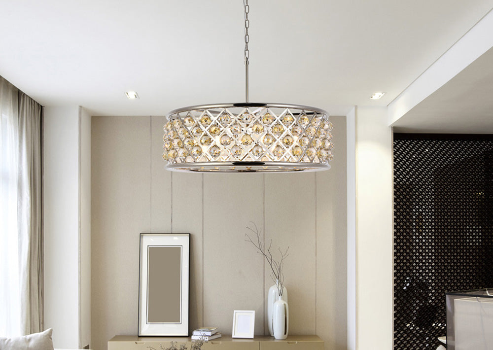 Elegant Furniture & Lighting - Madison 8 light polished Nickel Chandelier Golden Teak (Smoky) Royal Cut Crystal - 1214D32PN-GT/RC