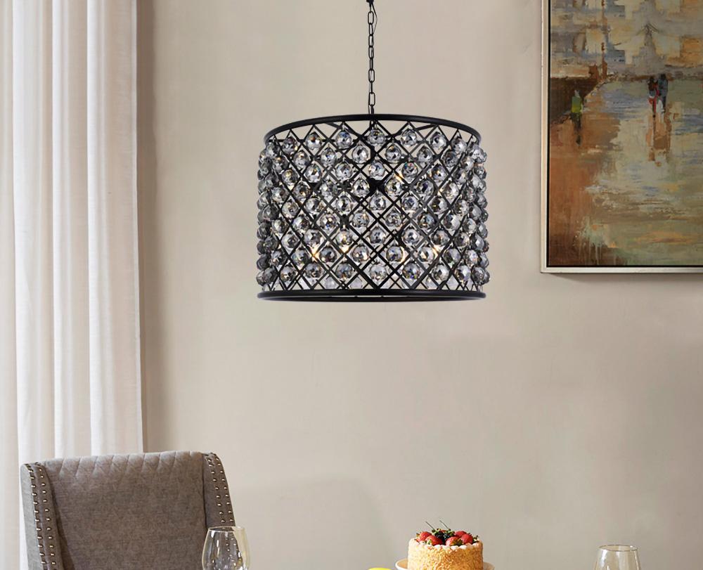 Elegant Furniture & Lighting - Madison 8 light Matte Black Chandelier Silver Shade (Grey) Royal Cut Crystal - 1206D27MB-SS/RC veiw 1