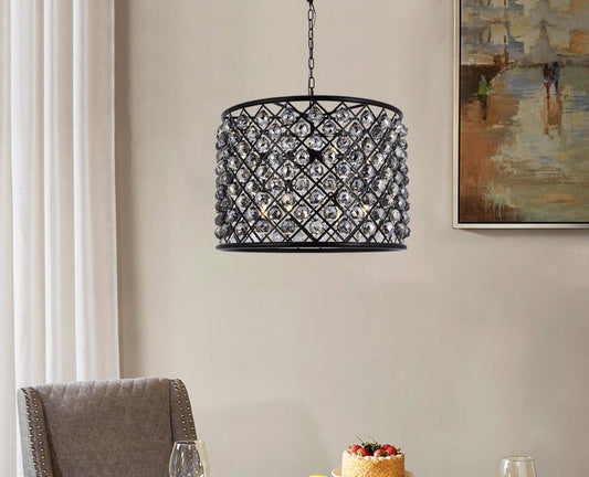 Elegant Furniture & Lighting - Madison 8 light Matte Black Chandelier Silver Shade (Grey) Royal Cut Crystal - 1206D27MB-SS/RC veiw 1