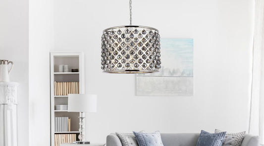 Elegant Furniture & Lighting - Madison 8 light polished nickel Chandelier Silver Shade (Grey) Royal Cut Crystal - 1206D27PN-SS/RC veiw 1