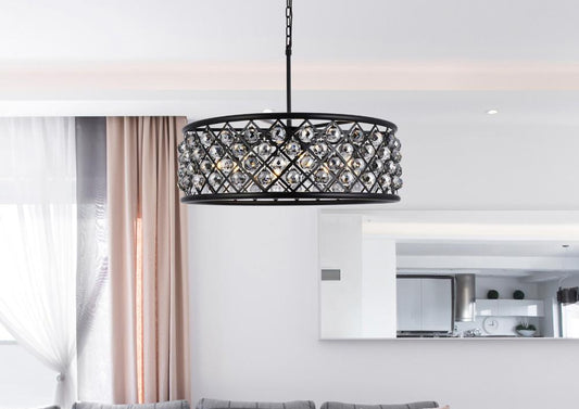 Elegant Furniture & Lighting - Madison 8 light Matte Black Chandelier Silver Shade (Grey) Royal Cut Crystal - 1214D32MB-SS/RC veiw 1