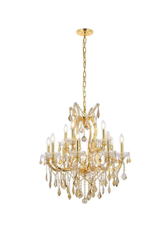 Elegant Furniture & Lighting - Maria Theresa 13 light Gold Chandelier Golden Teak (Smoky) Royal Cut Crystal - 2800D27G-GT/RC veiw 1