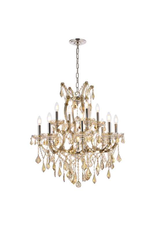 Elegant Furniture & Lighting - Maria Theresa 13 light Golden Teak Chandelier Golden Teak (Smoky) Royal Cut Crystal - 2800D27GT-GT/RC