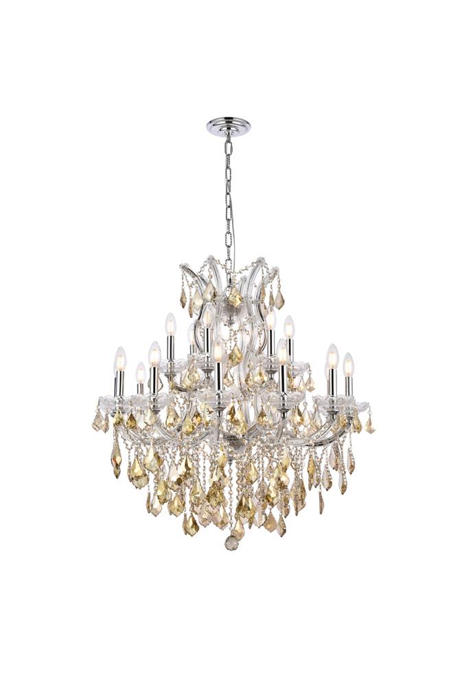 Elegant Furniture & Lighting - Maria Theresa 19 light Chrome Chandelier Golden Teak (Smoky) Royal Cut Crystal - 2800D30C-GT/RC veiw 1