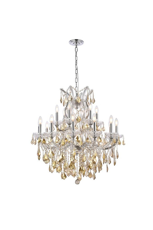 Elegant Furniture & Lighting - Maria Theresa 19 light Chrome Chandelier Golden Teak (Smoky) Royal Cut Crystal - 2800D30C-GT/RC veiw 1