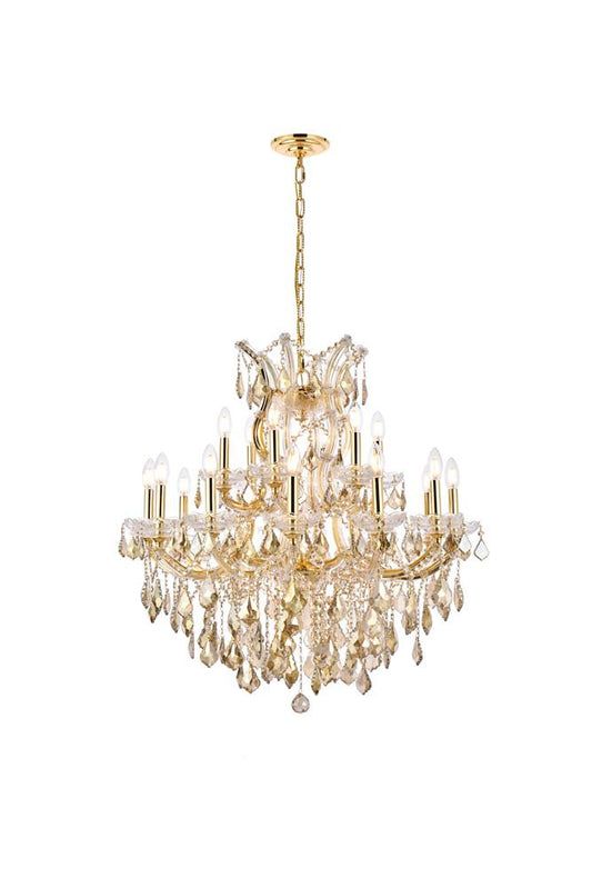 Elegant Furniture & Lighting - Maria Theresa 19 light Gold Chandelier Golden Teak (Smoky) Royal Cut Crystal - 2800D30G-GT/RC veiw 1
