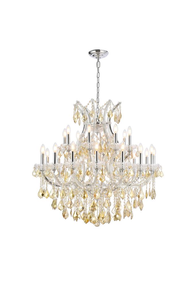 Elegant Furniture & Lighting - Maria Theresa 24 light Chrome Chandelier Golden Teak (Smoky) Royal Cut Crystal - 2800D36C-GT/RC veiw 1