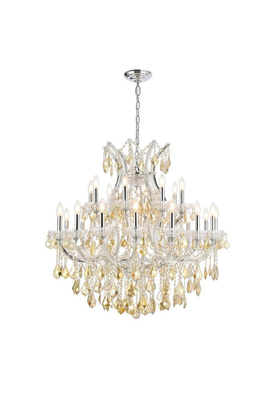 Elegant Furniture & Lighting - Maria Theresa 24 light Chrome Chandelier Golden Teak (Smoky) Royal Cut Crystal - 2800D36C-GT/RC veiw 1