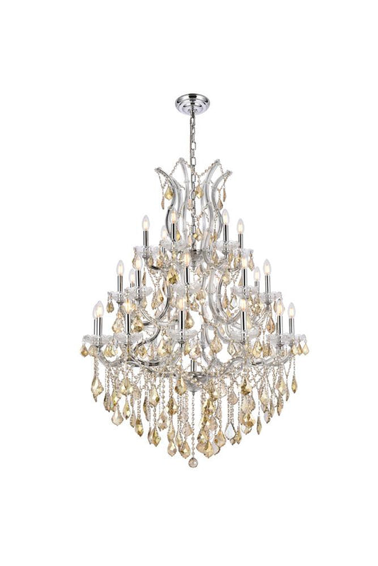 Elegant Furniture & Lighting - Maria Theresa 28 light Chrome Chandelier Golden Teak (Smoky) Royal Cut Crystal - 2800D38C-GT/RC veiw 1