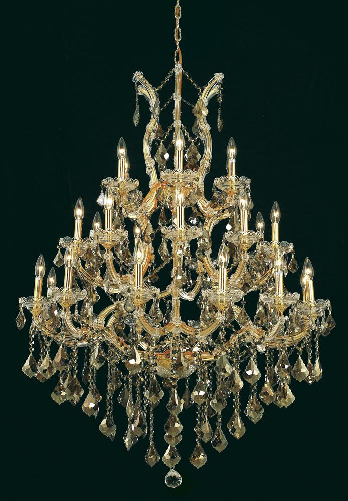 Elegant Furniture & Lighting - Maria Theresa 28 light Gold Chandelier Golden Teak (Smoky) Royal Cut Crystal - 2800D38G-GT/RC veiw 1