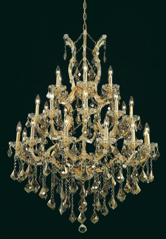 Elegant Furniture & Lighting - Maria Theresa 28 light Gold Chandelier Golden Teak (Smoky) Royal Cut Crystal - 2800D38G-GT/RC veiw 1