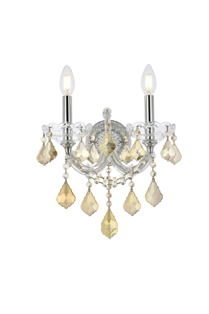 Elegant Furniture & Lighting - Maria Theresa 2 light Chrome Wall Sconce Golden Teak (Smoky) Royal Cut Crystal - 2800W2C-GT/RC veiw 1