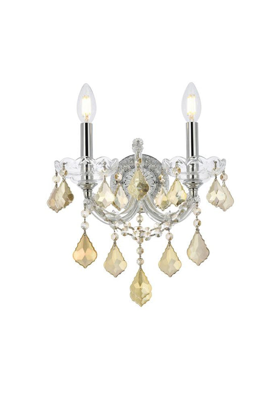 Elegant Furniture & Lighting - Maria Theresa 2 light Chrome Wall Sconce Golden Teak (Smoky) Royal Cut Crystal - 2800W2C-GT/RC veiw 1