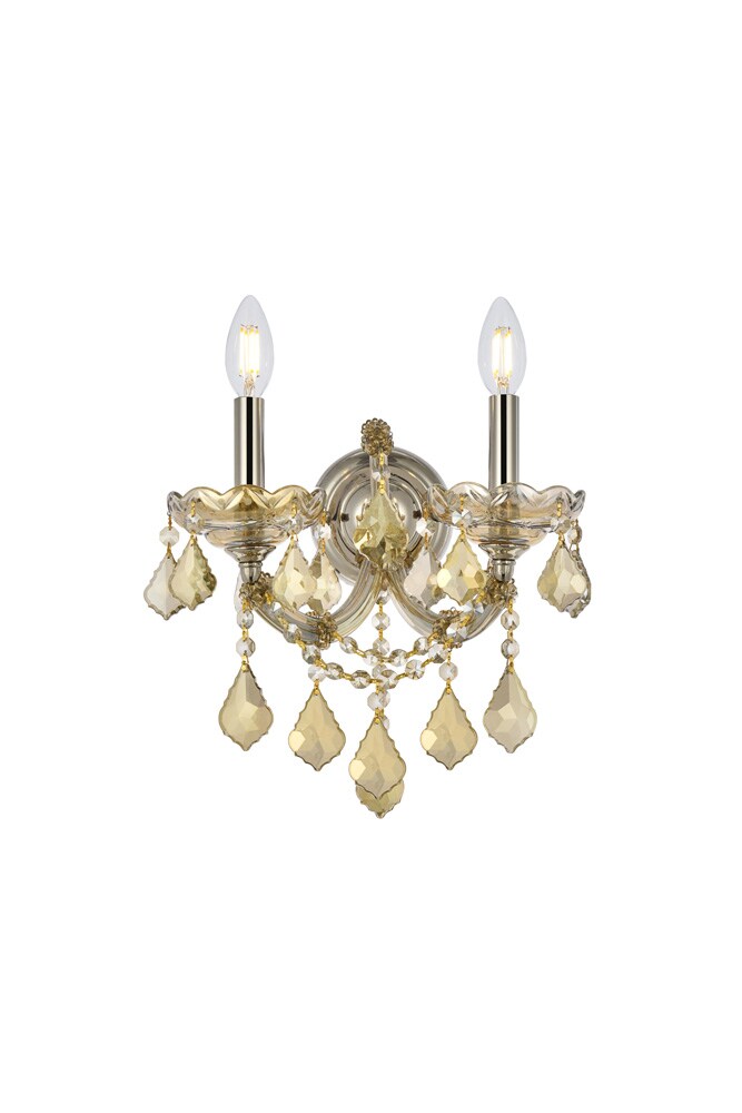 Elegant Furniture & Lighting - Maria Theresa 2 light Golden Teak Wall Sconce Golden Teak (Smoky) Royal Cut Crystal - 2800W2GT-GT/RC veiw 1
