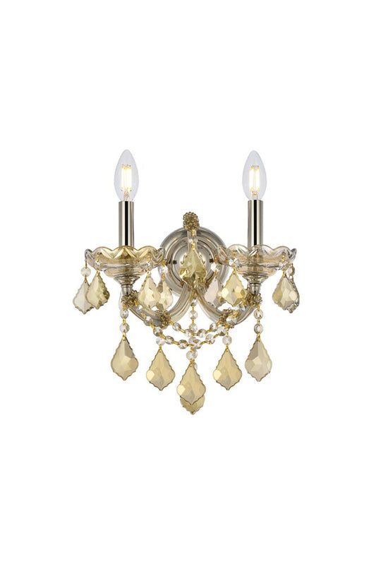 Elegant Furniture & Lighting - Maria Theresa 2 light Golden Teak Wall Sconce Golden Teak (Smoky) Royal Cut Crystal - 2800W2GT-GT/RC veiw 1
