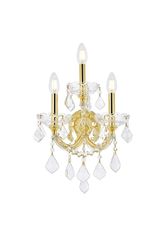 Elegant Furniture & Lighting - Maria Theresa 3 light Gold Wall Sconce Clear Royal Cut Crystal - 2800W3G/RC veiw 1