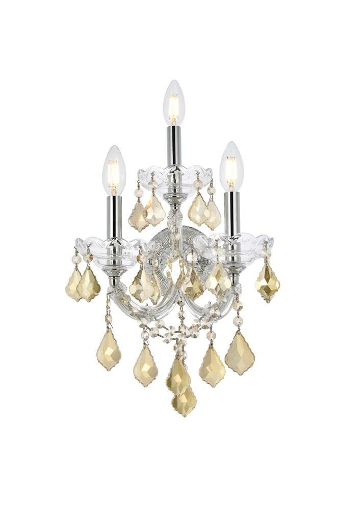 Elegant Furniture & Lighting - Maria Theresa 3 light Chrome Wall Sconce Golden Teak (Smoky) Royal Cut Crystal - 2800W3C-GT/RC veiw 1