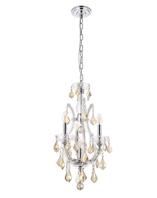 Elegant Furniture & Lighting - Maria Theresa 4 light Chrome Pendant Golden Teak (Smoky) Royal Cut Crystal - 2800D12C-GT/RC veiw 1