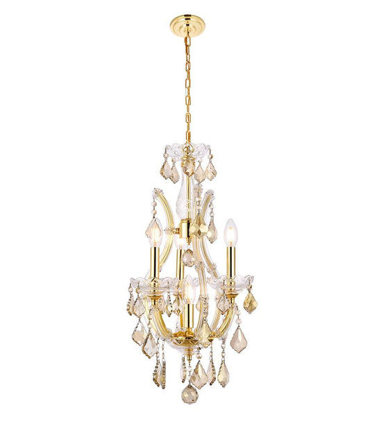 Elegant Furniture & Lighting - Maria Theresa 4 light Gold Pendant Golden Teak (Smoky) Royal Cut Crystal - 2800D12G-GT/RC veiw 1