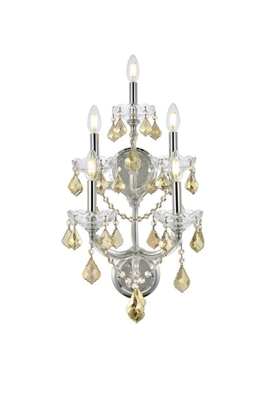 Elegant Furniture & Lighting - Maria Theresa 5 light Chrome Wall Sconce Golden Teak (Smoky) Royal Cut Crystal - 2800W5C-GT/RC veiw 1