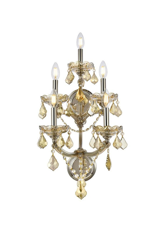 Elegant Furniture & Lighting - Maria Theresa 5 light Golden Teak Wall Sconce Golden Teak (Smoky) Royal Cut Crystal - 2800W5GT-GT/RC veiw 1