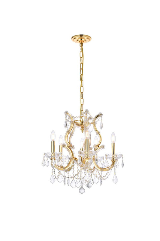 Elegant Furniture & Lighting - Maria Theresa 6 light Gold Pendant Clear Royal Cut Crystal - 2800D20G/RC veiw 1