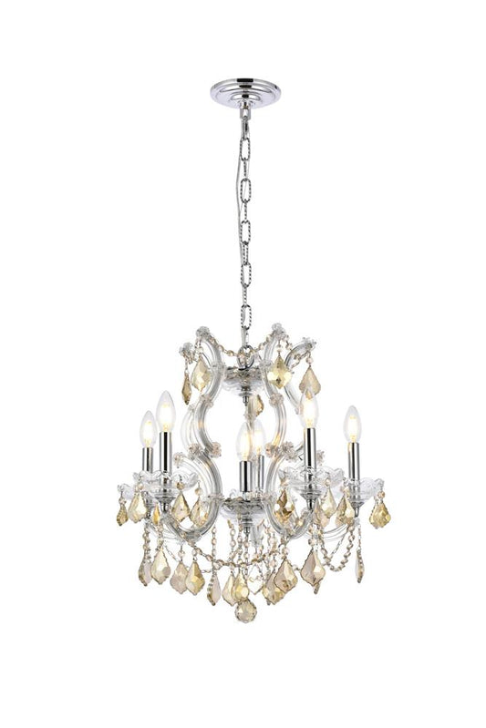 Elegant Furniture & Lighting - Maria Theresa 6 light Chrome Pendant Golden Teak (Smoky) Royal Cut Crystal - 2800D20C-GT/RC veiw 1
