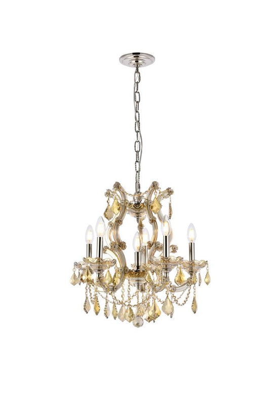 Elegant Furniture & Lighting - Maria Theresa 6 light Gold Pendant Golden Teak (Smoky) Royal Cut Crystal - 2800D20G-GT/RC veiw 1