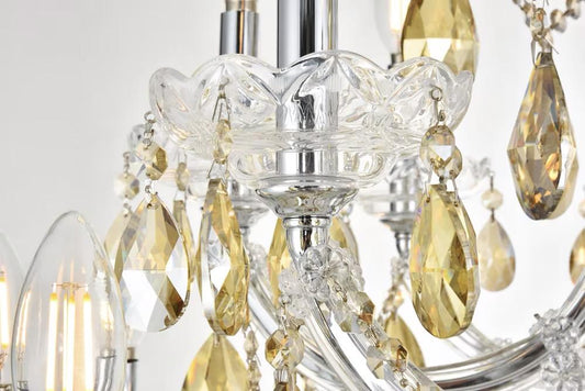 Elegant Furniture & Lighting - Maria Theresa 84 light Chrome Chandelier with Golden Teak tear drop crystals Golden Teak (Smoky) Royal Cut Crystal - 2803G120C-GT/RC veiw 2