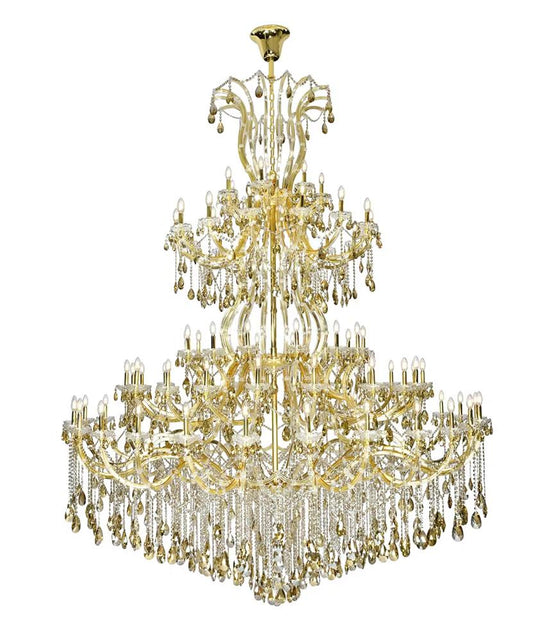 Elegant Furniture & Lighting - Maria Theresa 84 light Gold Chandelier with Golden Teak tear drop crystals Golden Teak (Smoky) Royal Cut Crystal - 2803G120G-GT/RC veiw 1