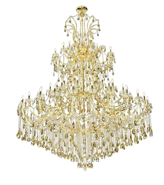 Elegant Furniture & Lighting - Maria Theresa 84 light Gold Chandelier with Golden Teak tear drop crystals Golden Teak (Smoky) Royal Cut Crystal - 2803G120G-GT/RC veiw 2