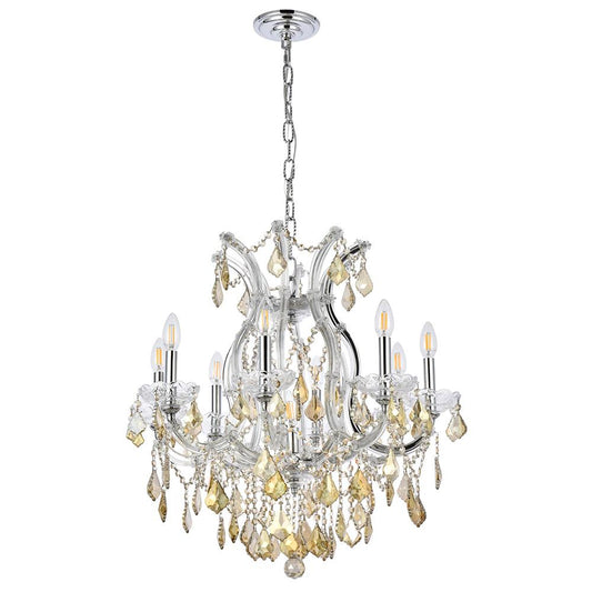 Elegant Furniture & Lighting - Maria Theresa 9 light Chrome Chandelier Golden Teak (Smoky) Royal Cut Crystal - 2800D26C-GT/RC veiw 1