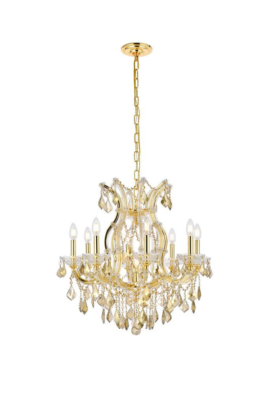 Elegant Furniture & Lighting - Maria Theresa 9 light Gold Chandelier Golden Teak (Smoky) Royal Cut Crystal - 2800D26G-GT/RC veiw 1