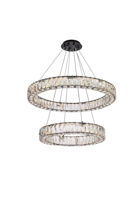 Elegant Furniture & Lighting - Monroe 28 inch LED double ring chandelier in black - 3503G28BK veiw 1