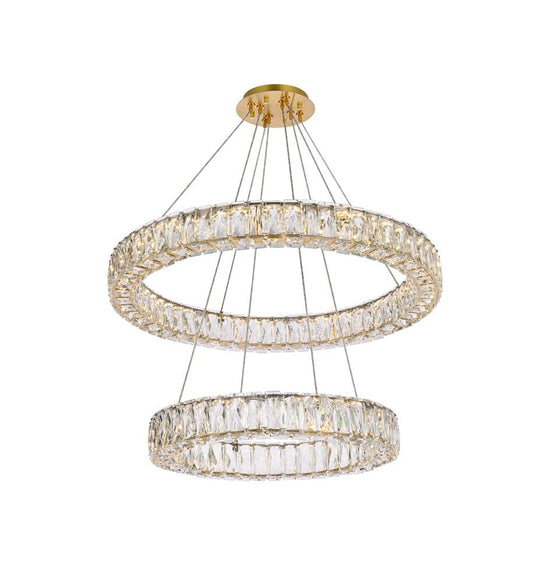 Elegant Furniture & Lighting - Monroe 28 inch LED double ring chandelier in gold - 3503G28G veiw 1