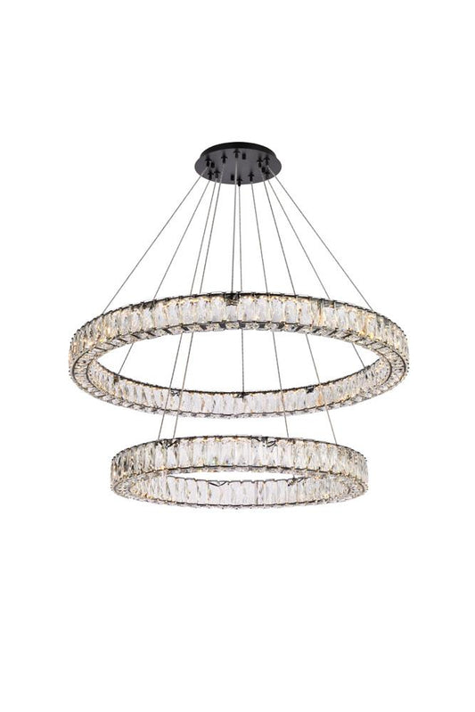 Elegant Furniture & Lighting - Monroe 36 inch LED double ring chandelier in black - 3503G36BK veiw 1