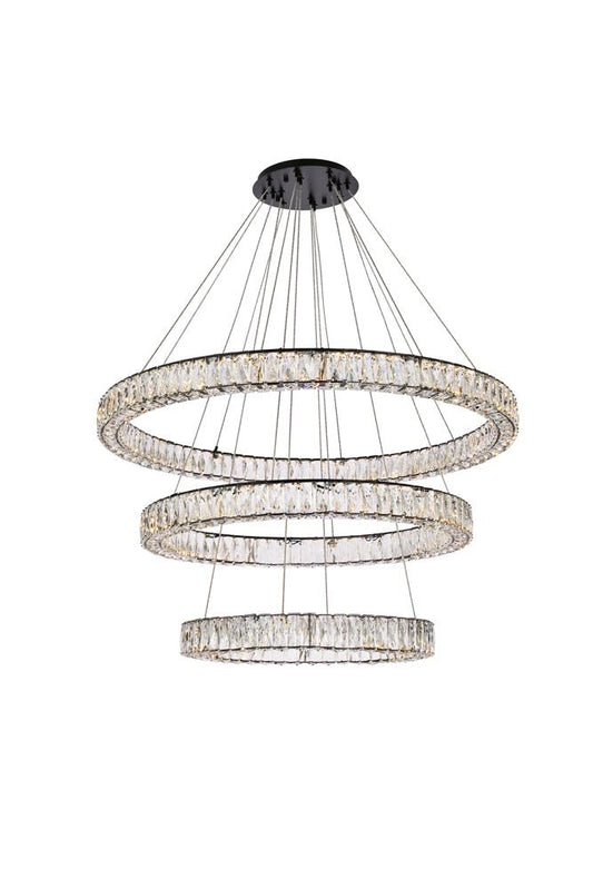 Elegant Furniture & Lighting - Monroe 41 inch LED triple ring chandelier in black - 3503G41LBK veiw 1