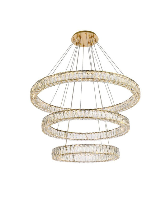 Elegant Furniture & Lighting - Monroe 41 inch LED triple ring chandelier in gold - 3503G41LG veiw 1